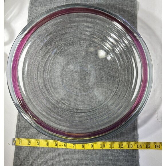 LG Eggplant & Blue Color Rimmed 1990s Multi Tiered Edged Glass Serving Bowl 15" - Picture 4 of 5